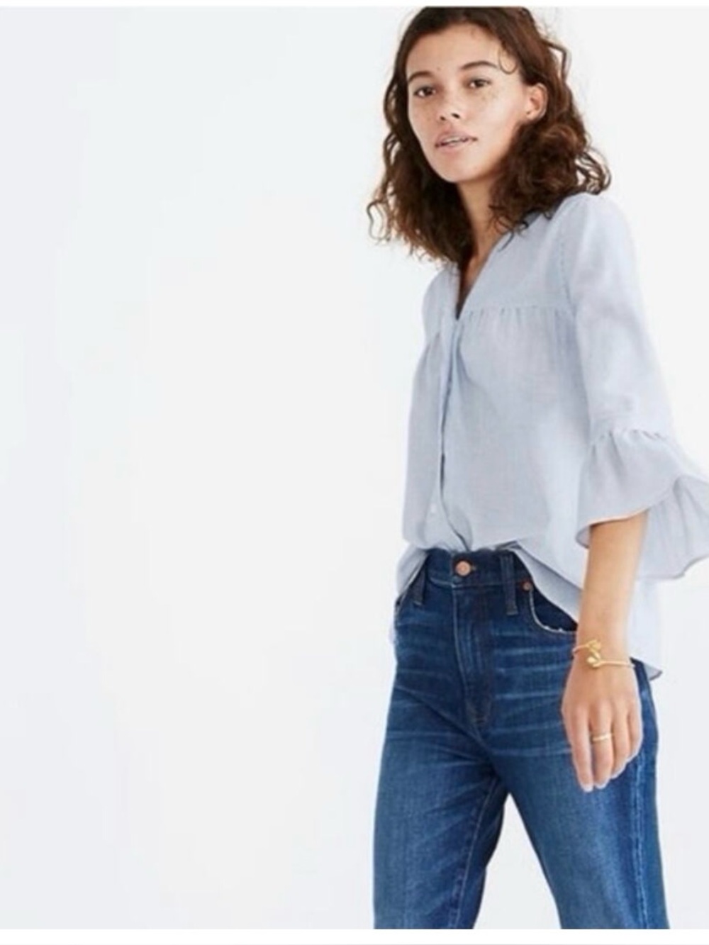 Madewell- Veranda bell sleeves blouse, blue and white stripes- Size M